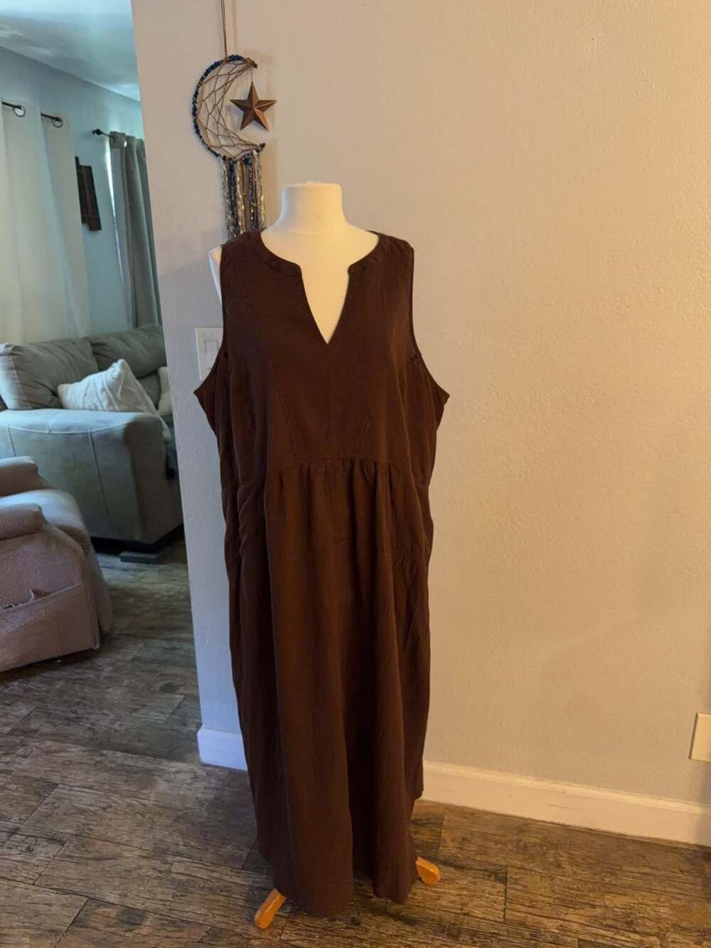 LOGO Lori Goldstein Beach to Street Sleeveless Maxi Dress Brown 3X